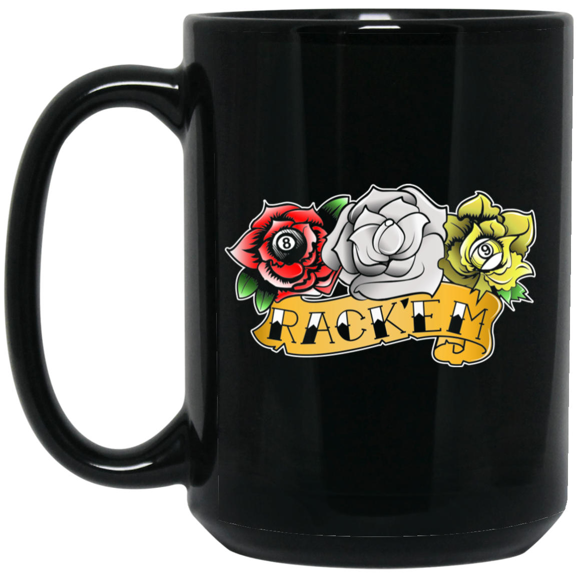 The GHOATS Custom Design. #28 Rack Em'. 15 oz. Black Mug
