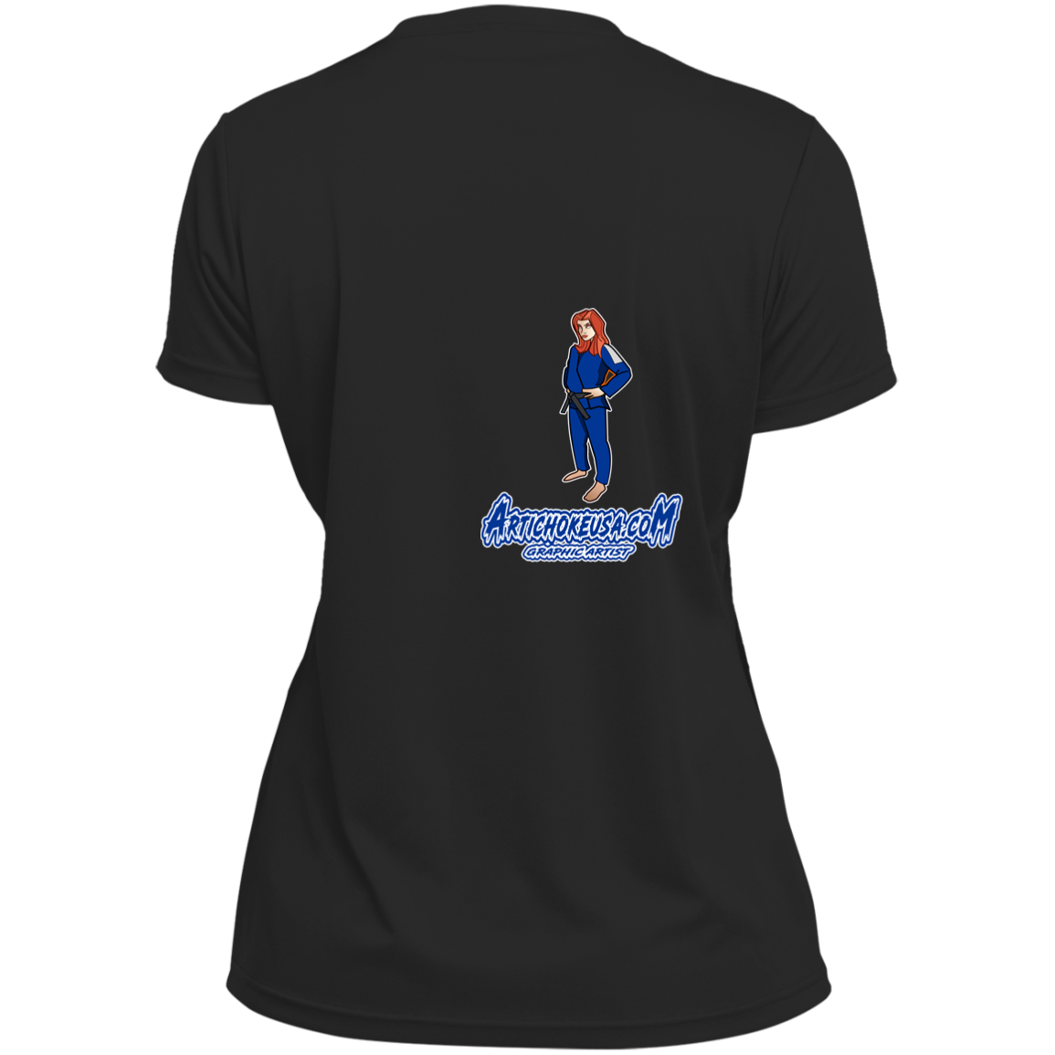 ArtichokeUSA Character and Font design. Let's Create Your Own Team Design Today. Amber. Ladies’ Moisture-Wicking V-Neck Tee