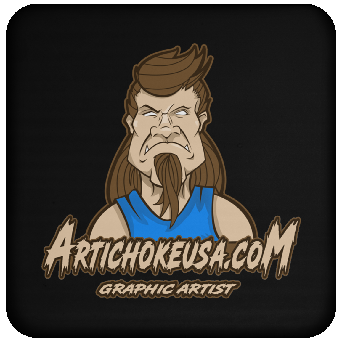 ArtichokeUSA Character and Font design. Let's Create Your Own Team Design Today. Mullet Mike. Coaster