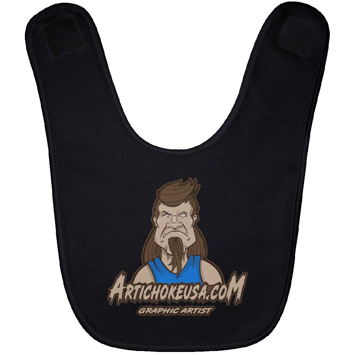 ArtichokeUSA Character and Font design. Let's Create Your Own Team Design Today. Mullet Mike. Baby Bib