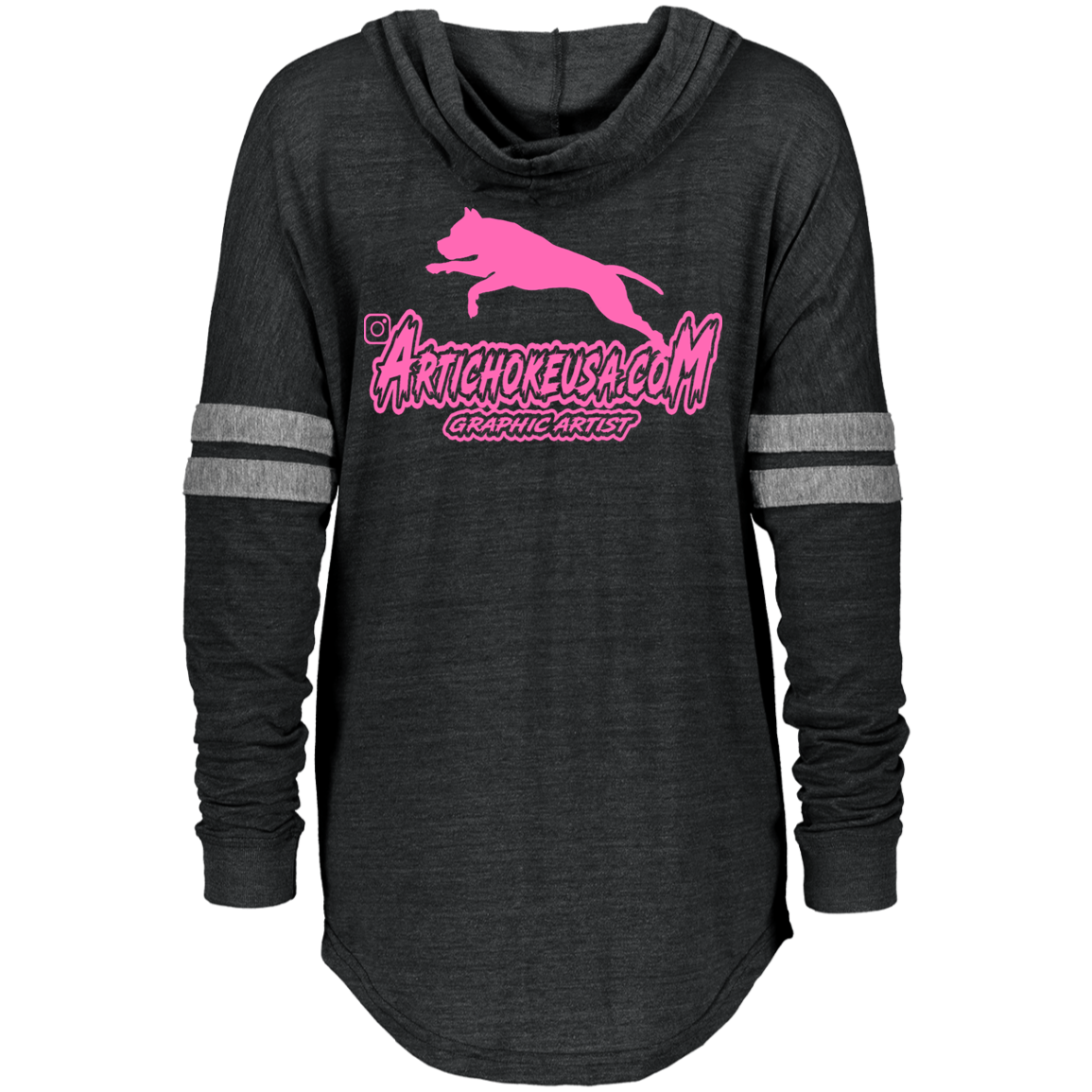 ArtichokeUSA Custom Design. Ruffing the Passer. Pitbull Edition. Female Version. Ladies Hooded Low Key Pullover