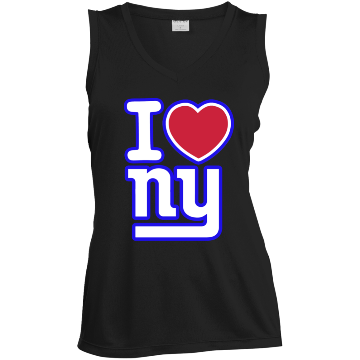 ArtichokeUSA Custom Design. I heart New York Giants. NY Giants Football Fan Art. Ladies' Sleeveless V-Neck