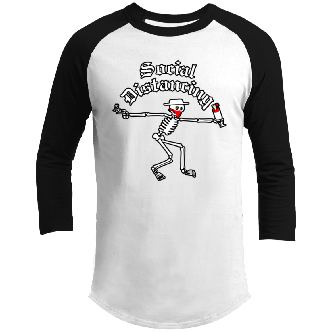 ArtichokeUSA Custom Design. Social Distancing. Social Distortion Parody. Men's 3/4 Raglan Sleeve Shirt