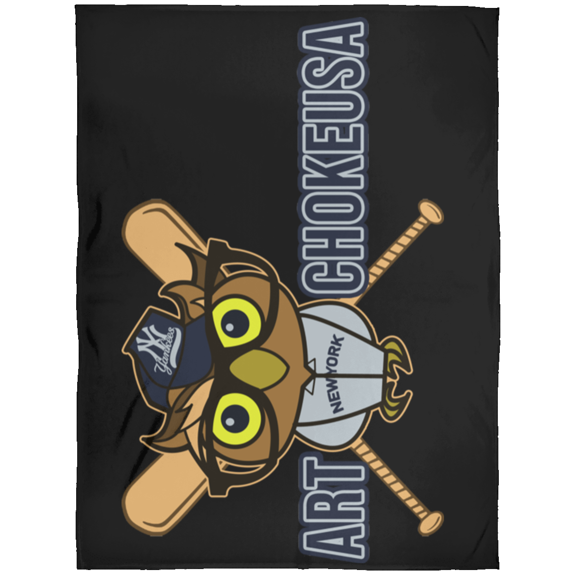 ArtichokeUSA Character and Font design. New York Owl. NY Yankees Fan Art. Let's Create Your Own Team Design Today. Arctic Fleece Blanket 60x80
