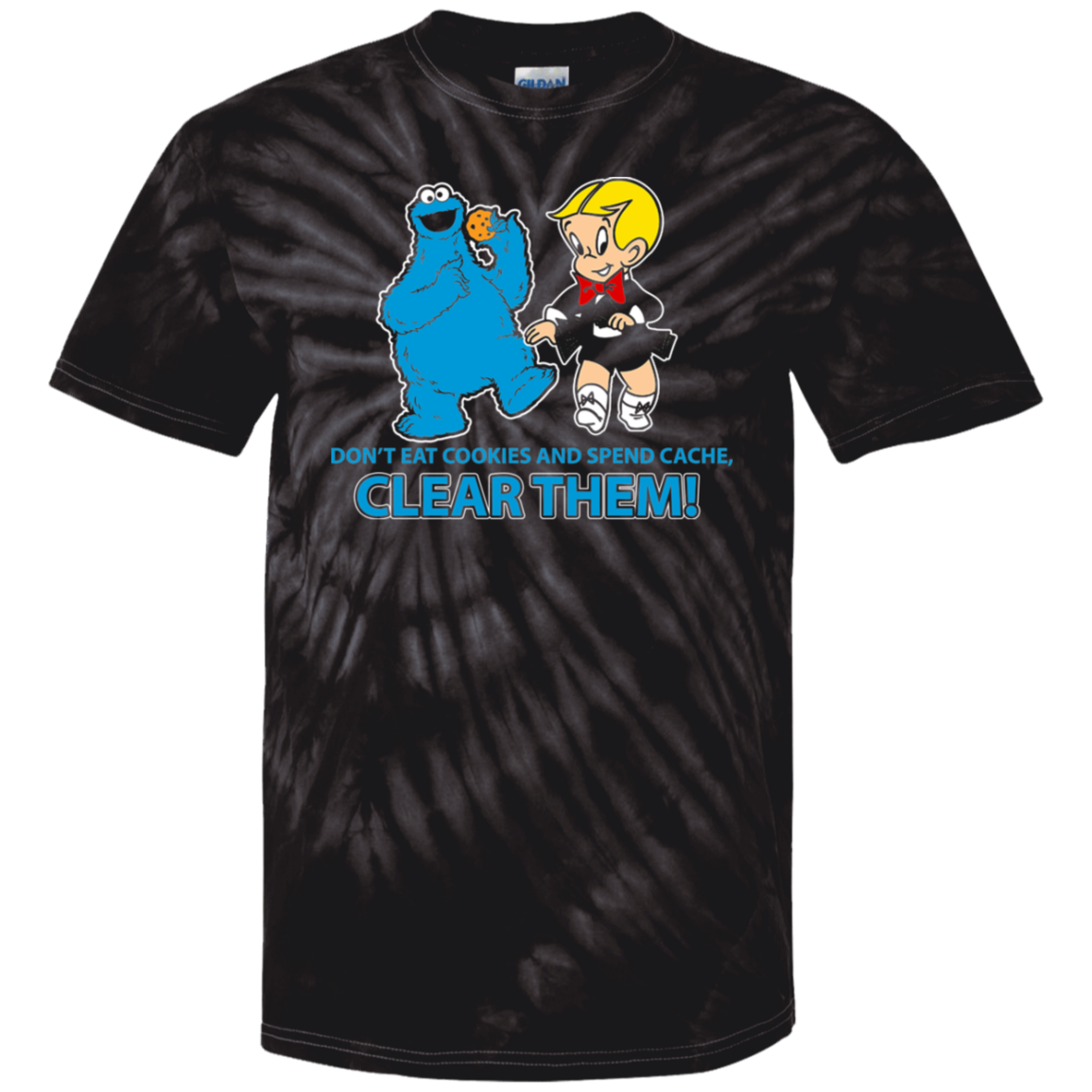 ArtichokeUSA Custom Design. Don't Eat Cookies And Spend Cache! Delete Them! Cookie Monster and Richie Rich Fan Art/Parody. Youth Tie Dye T-Shirt