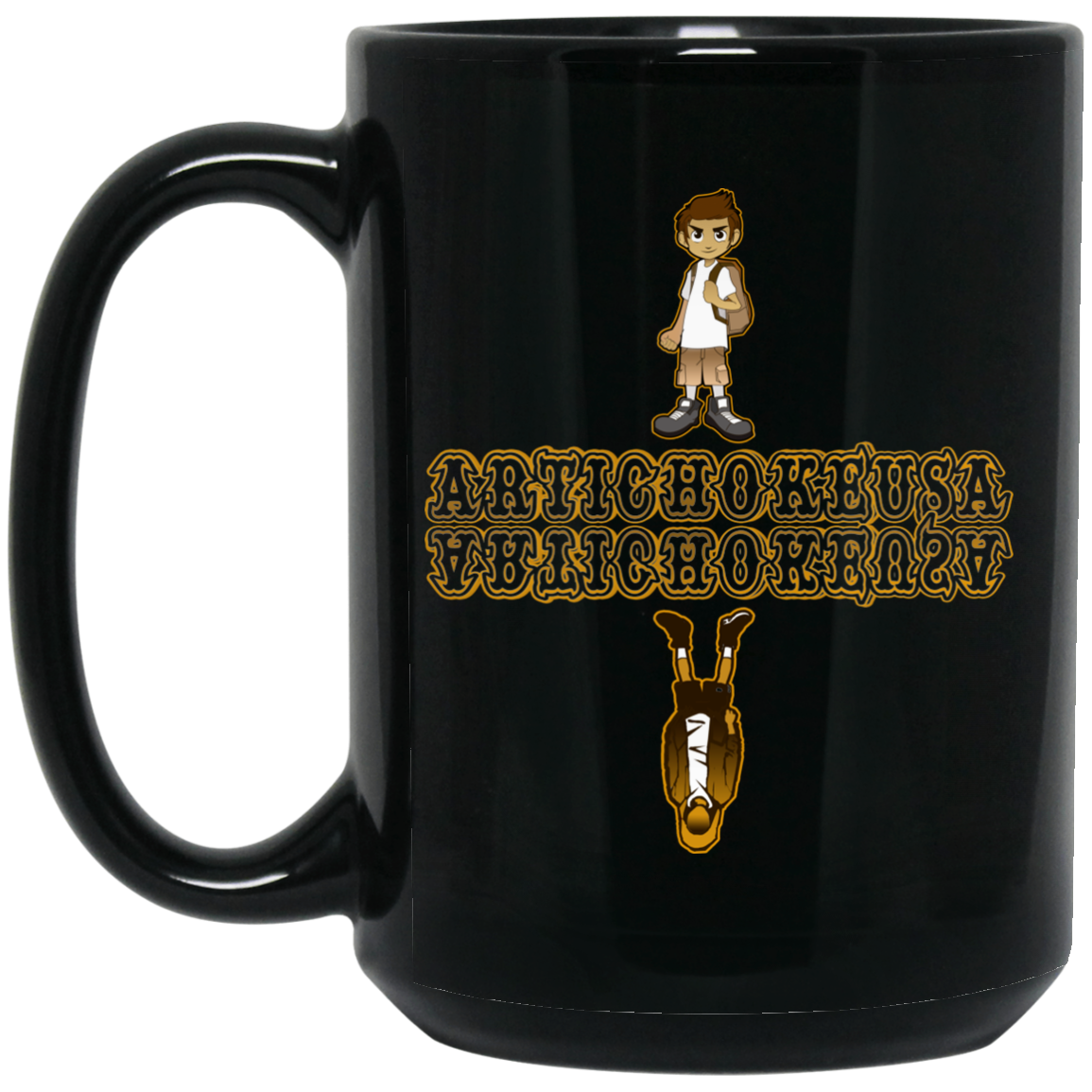 ArtichokeUSA Custom Design. Façade: (Noun) A false appearance that makes someone or something seem more pleasant or better than they really are. 15 oz. Black Mug