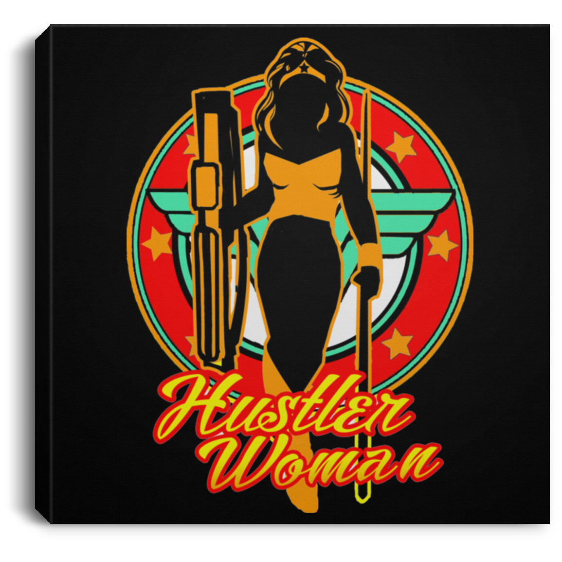 The GHOATS custom design #15. Hustler Woman. Wonder Woman Fan Art Parody. Pool Billiards. Square Canvas .75in Frame