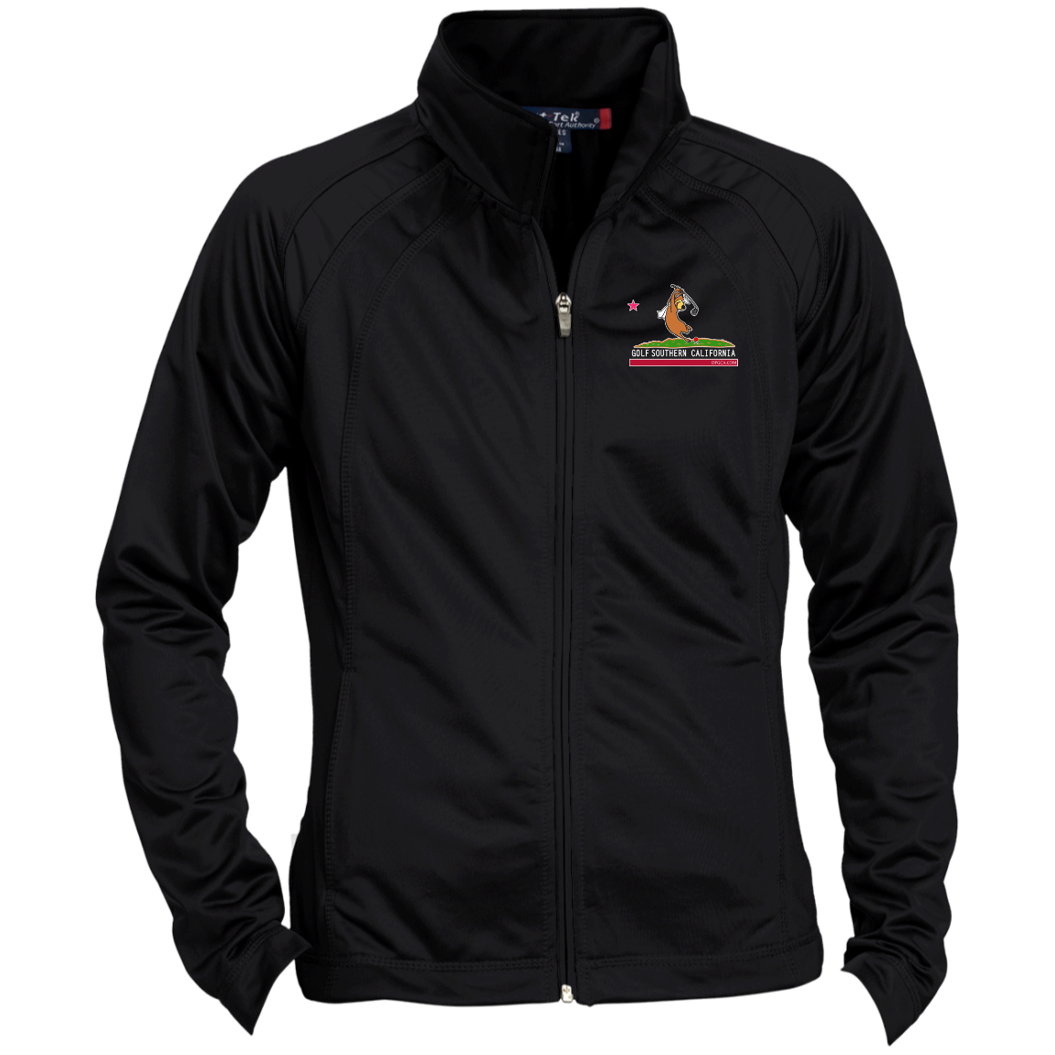 Custom Design #15. Golf Southern California with Yogi Fan Art. Ladies' Raglan Sleeve Warmup Jacket