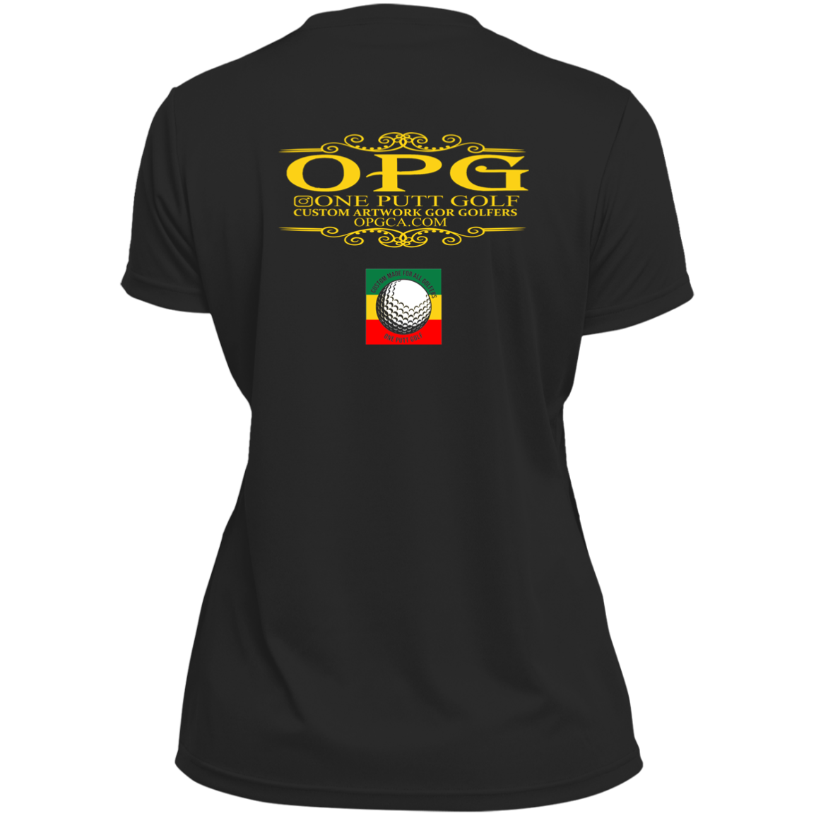 OPG Custom Design #22. One Putt / One Love Parody with Fan Art. Female Edition. Ladies’ 100% polyester V-Neck Tee