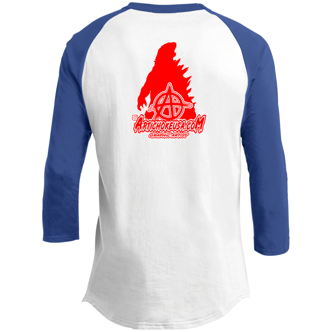 ArtichokeUSA Custom Design. Godzilla. Long Live the King. (1954 to 2019. 65 Years! Fan Art. 3/4 Raglan Sleeve Shirt