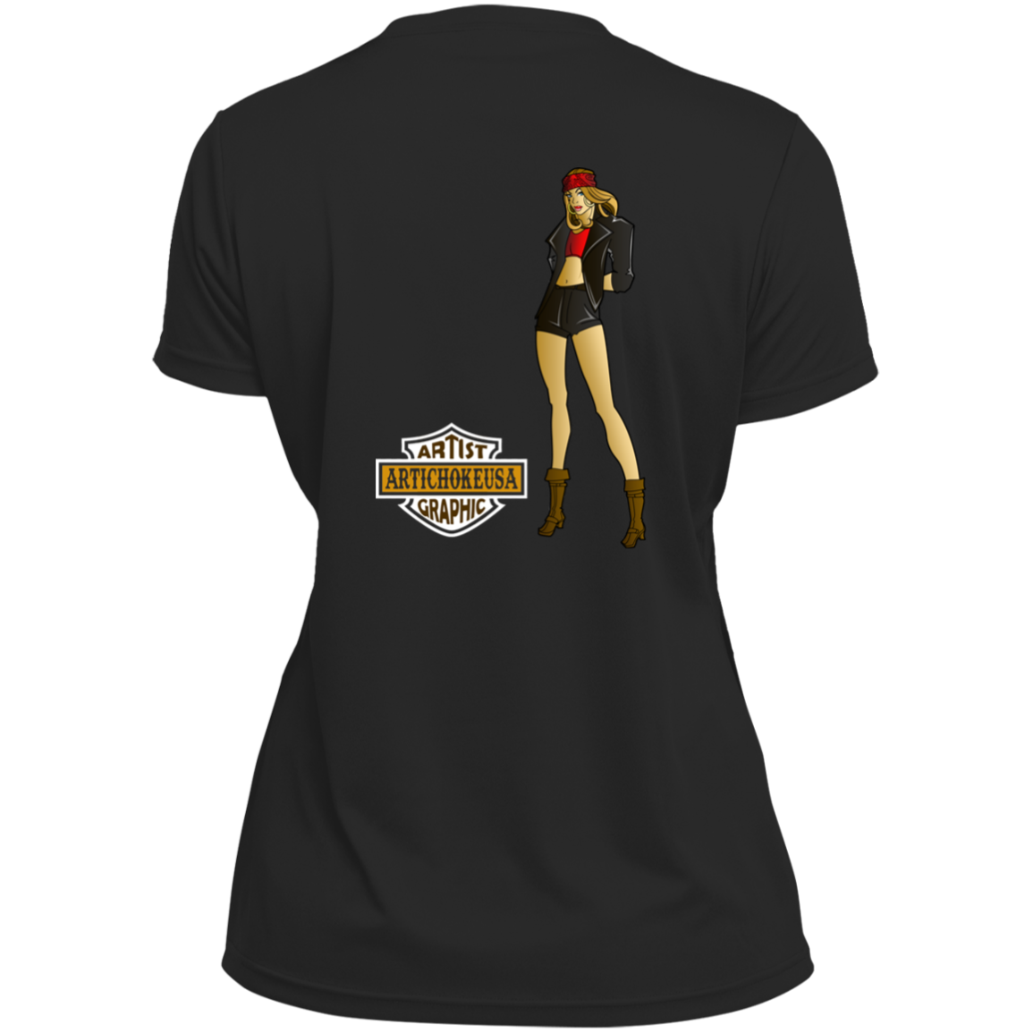 ArtichokeUSA Custom Design. Façade: (Noun) A false appearance that makes someone or something seem more pleasant or better than they really are. Ladies’ Moisture-Wicking V-Neck Tee