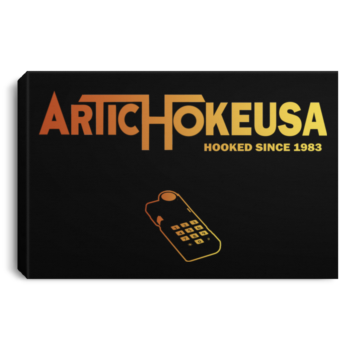 ArtichokeUSA Custom Design #63. Hooked (On Gaming) Since 1983. Activision Parody. Landscape Canvas .75in Frame