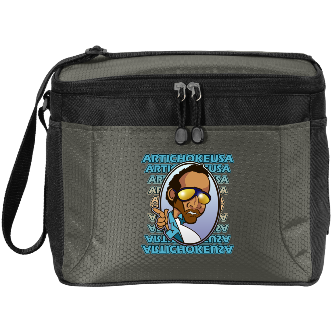 ArtichokeUSA Character and Font design. Let's Create Your Own Team Design Today. My first client Charles. 12-Pack Cooler
