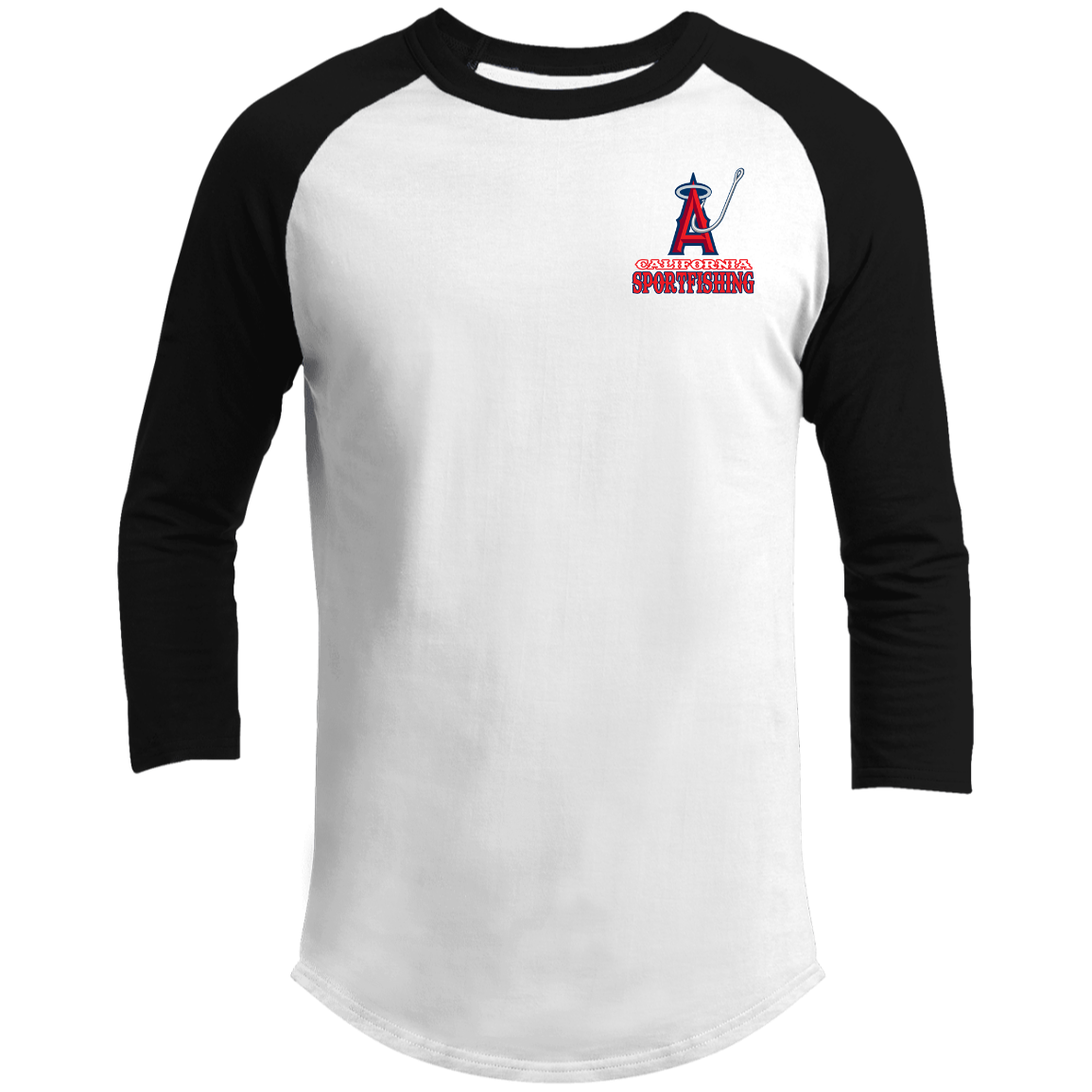 ArtichokeUSA Custom Design. Anglers. Southern California Sports Fishing. Los Angeles Angels Parody. Men's 3/4 Raglan Sleeve Shirt