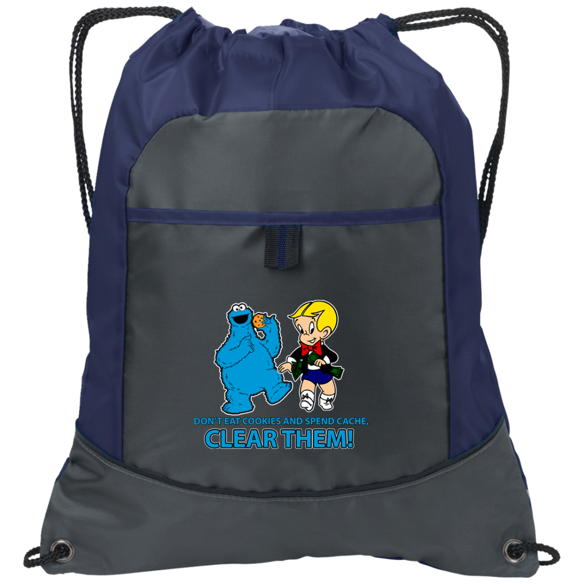 ArtichokeUSA Custom Design. Don't Eat Cookies And Spend Cache! Delete Them! Cookie Monster and Richie Rich Fan Art/Parody. Pocket Cinch Pack