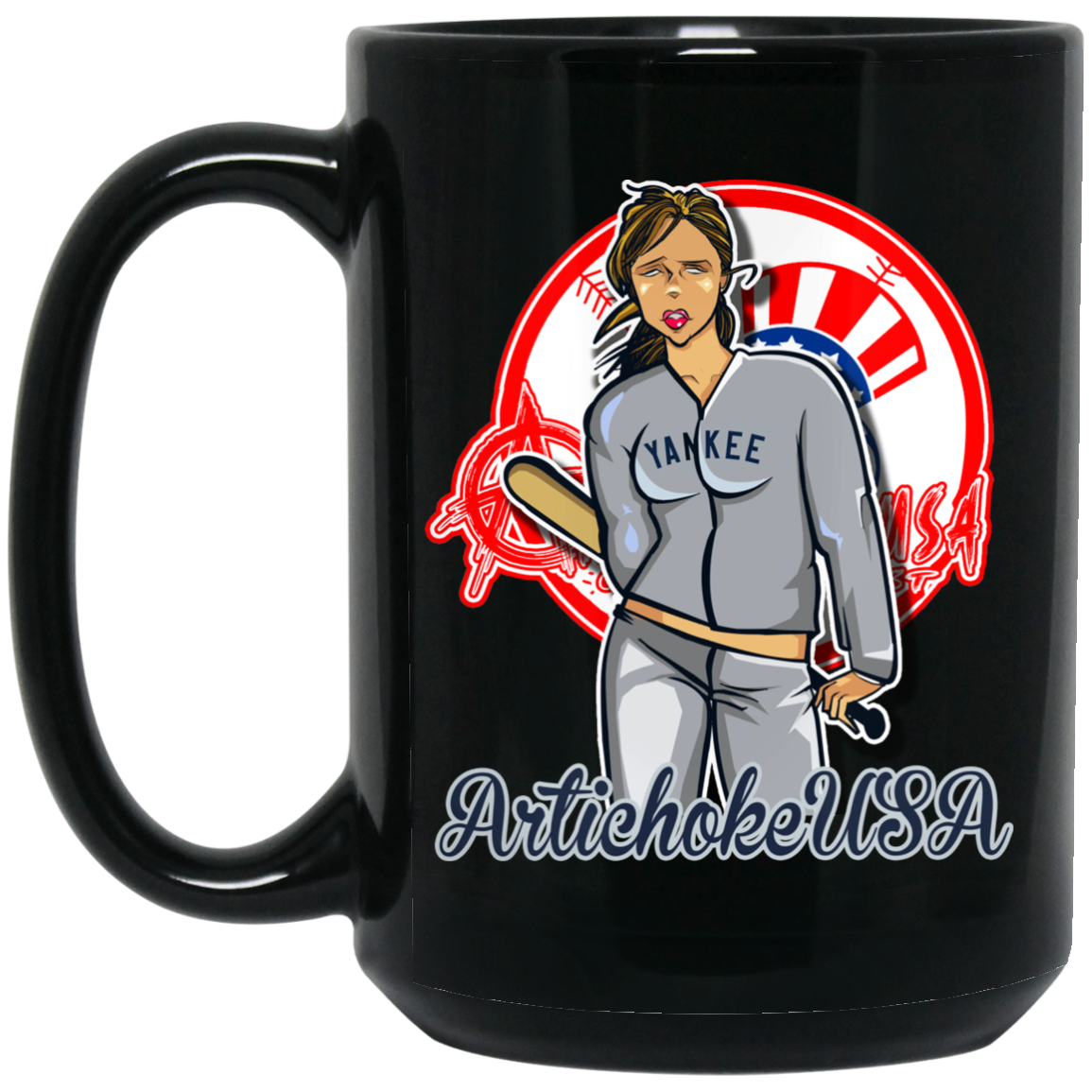 ArtichokeUSA Character and Font Design. Let’s Create Your Own Design Today. Brooklyn. 15 oz. Black Mug