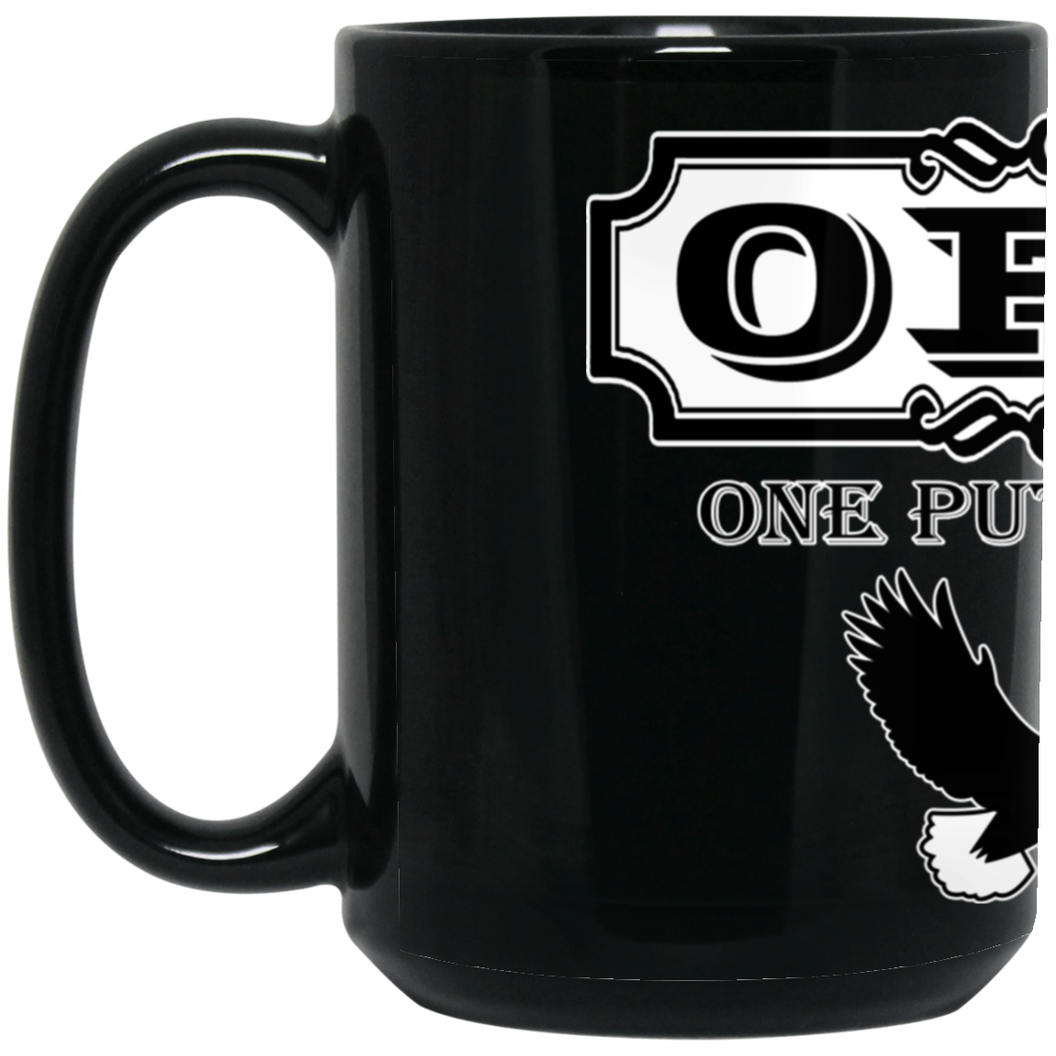 OPG Custom Design #0. OPG - One Putt Golf. Front and Back Design. 15 oz. Black Mug
