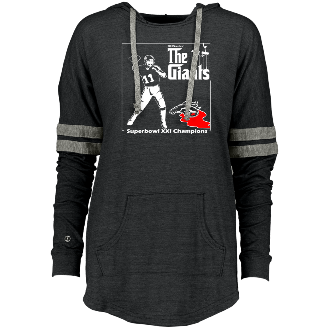 ArtichokeUSA Custom Design. Godfather Simms. NY Giants Superbowl XXI Champions. Fan Art. Ladies Hooded Low Key Pullover