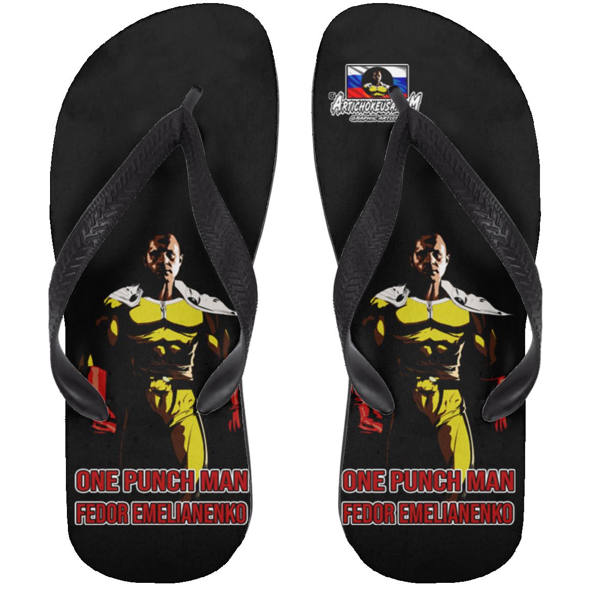ArtichokeUSA Custom Design. One Punch Fedor. Fedor Emelianenko/One Punch Man Fan Art. Adult Flip Flops