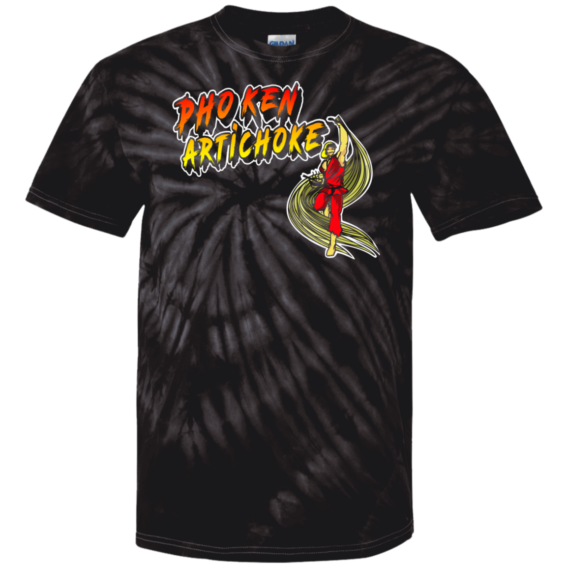 ArtichokeUSA Custom Design. Pho Ken Artichoke. Street Fighter Parody. Gaming. 100% Cotton Tie Dye T-Shirt