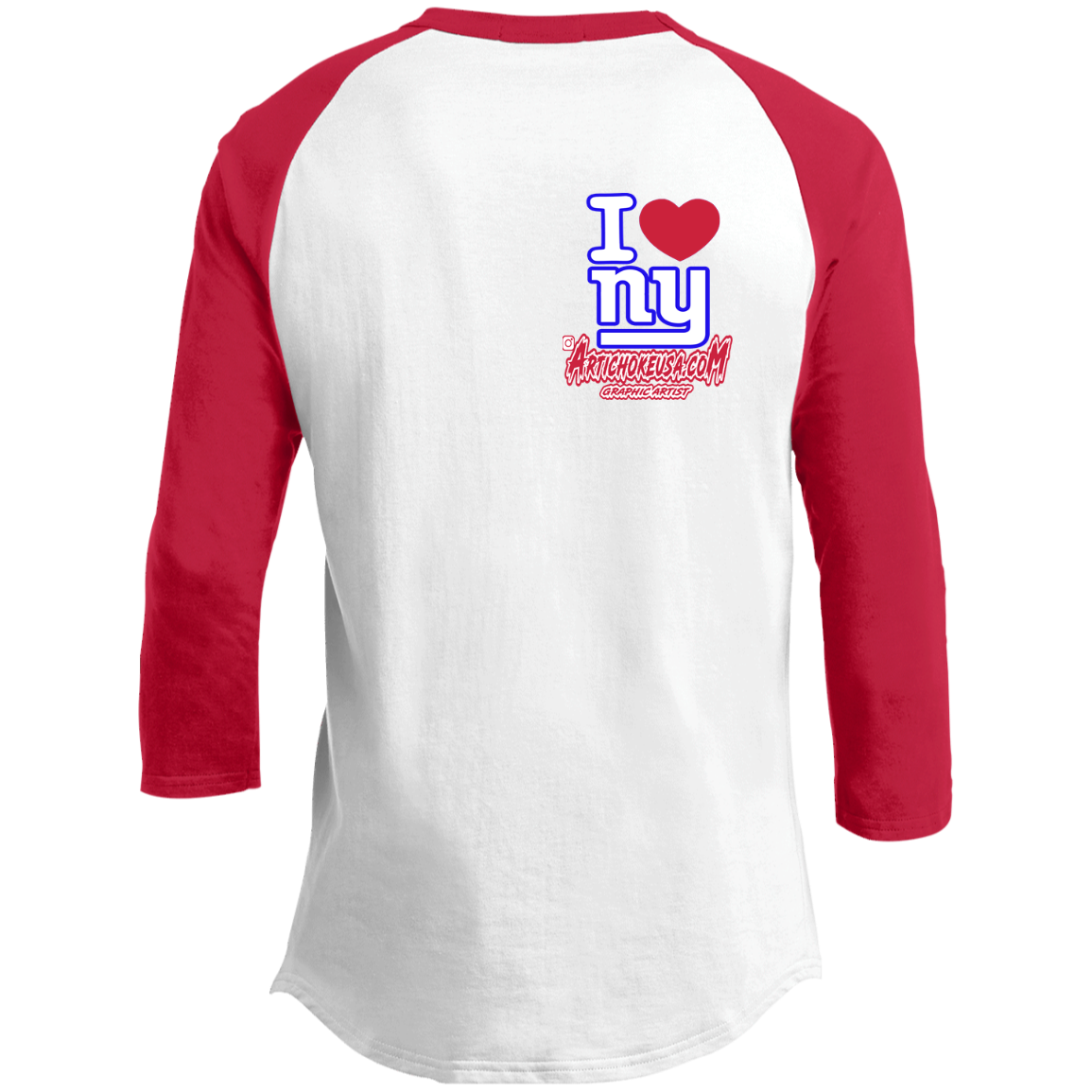 rtichokeUSA Custom Design. I heart New York Giants. NY Giants Football Fan Art. Youth 3/4 Raglan Sleeve Shirt