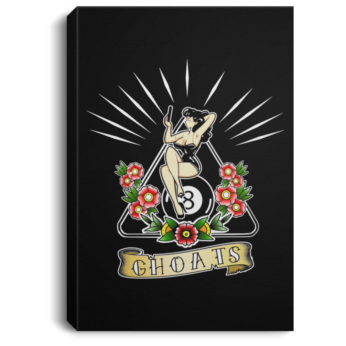 The GHOATS Custom Design. #23 Pin Up Girl. Portrait Canvas .75in Frame