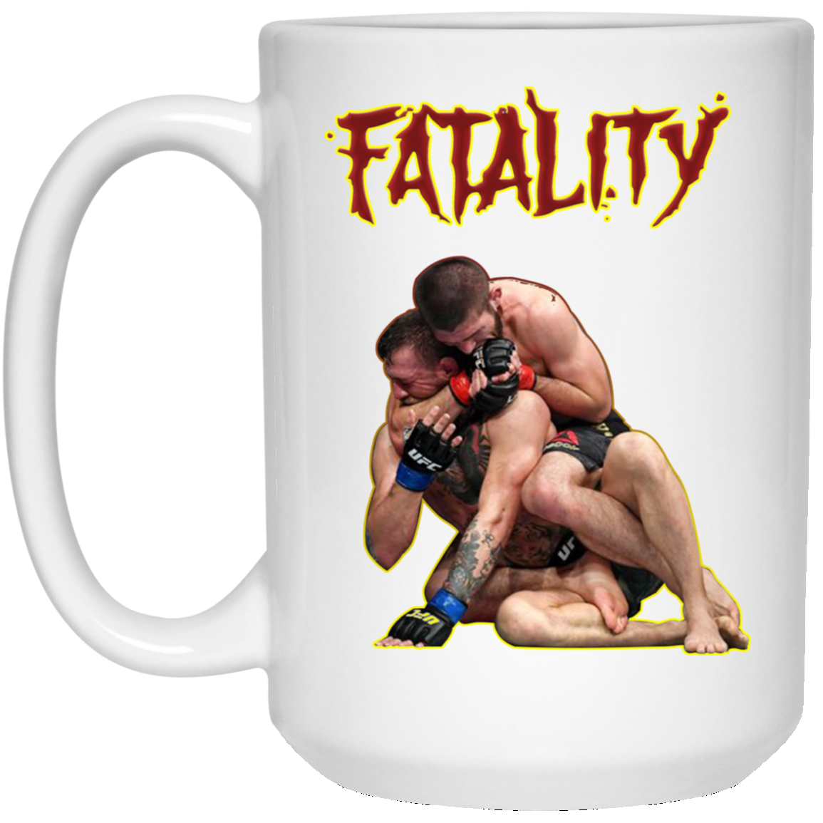 Artichoke Fight Gear Custom Design #11. Fatality. Mortal Kombat Parody. MMA. 15 oz. White Mug
