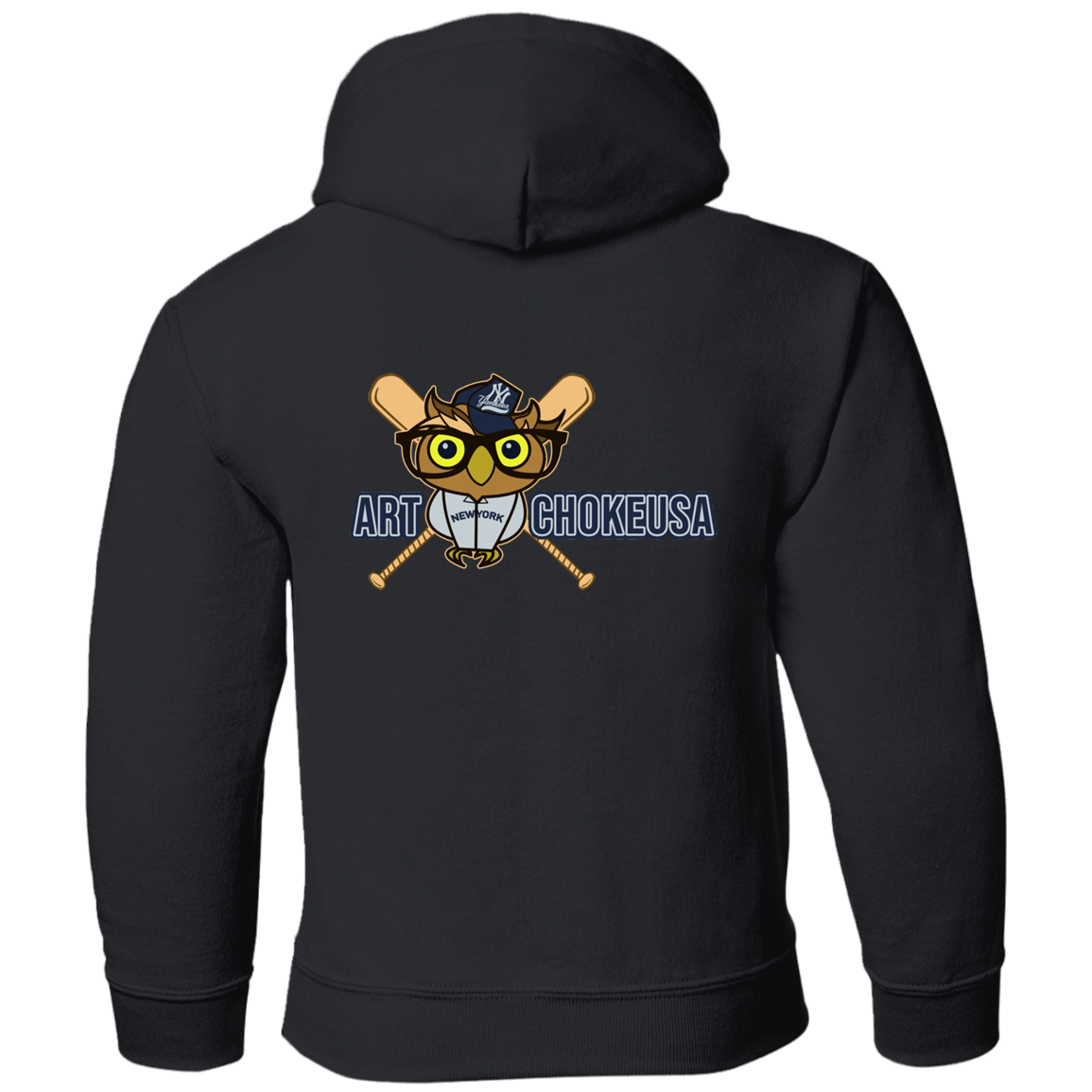 ArtichokeUSA Character and Font design. New York Owl. NY Yankees Fan Art. Let's Create Your Own Team Design Today. Youth Pullover Hoodie