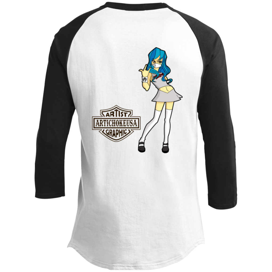 ArtichokeUSA Custom Design. Façade: (Noun) A false appearance that makes someone or something seem more pleasant or better than they really are. Youth 3/4 Raglan Sleeve Shirt