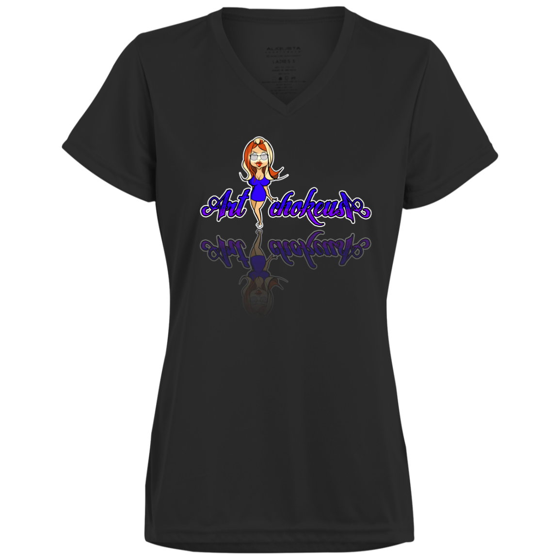 ArtichokeUSA Character and Font Design. Let’s Create Your Own Design Today. Blue Girl. Ladies’ Moisture-Wicking V-Neck Tee