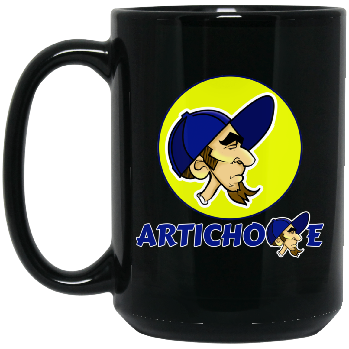 ZZ#20 ArtichokeUSA Characters and Fonts. "Clem" Let’s Create Your Own Design Today. 15 oz. Black Mug