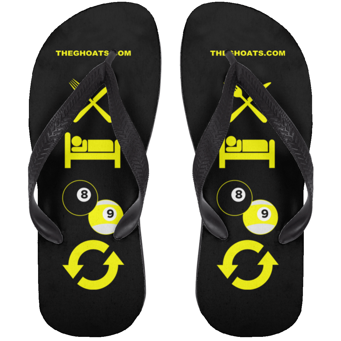 The GHOATS custom design #8. Eat. Sleep. Pool. Repeat. Pool / Billiards. Adult Flip Flops