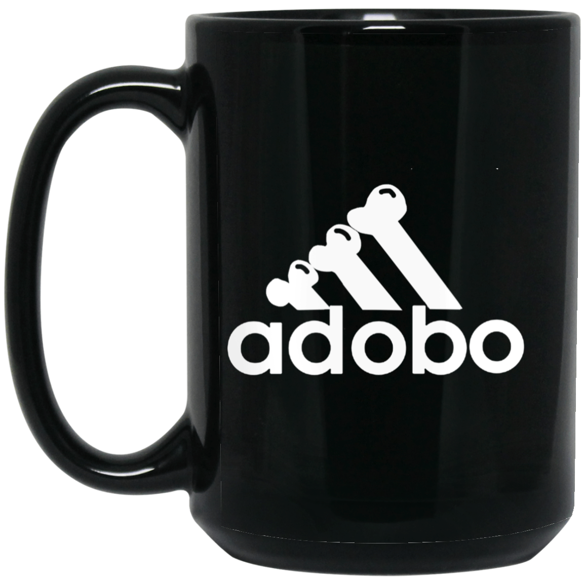 ArtichokeUSA Custom Design. Adobo. Adidas Parody. 15 oz. Black Mug