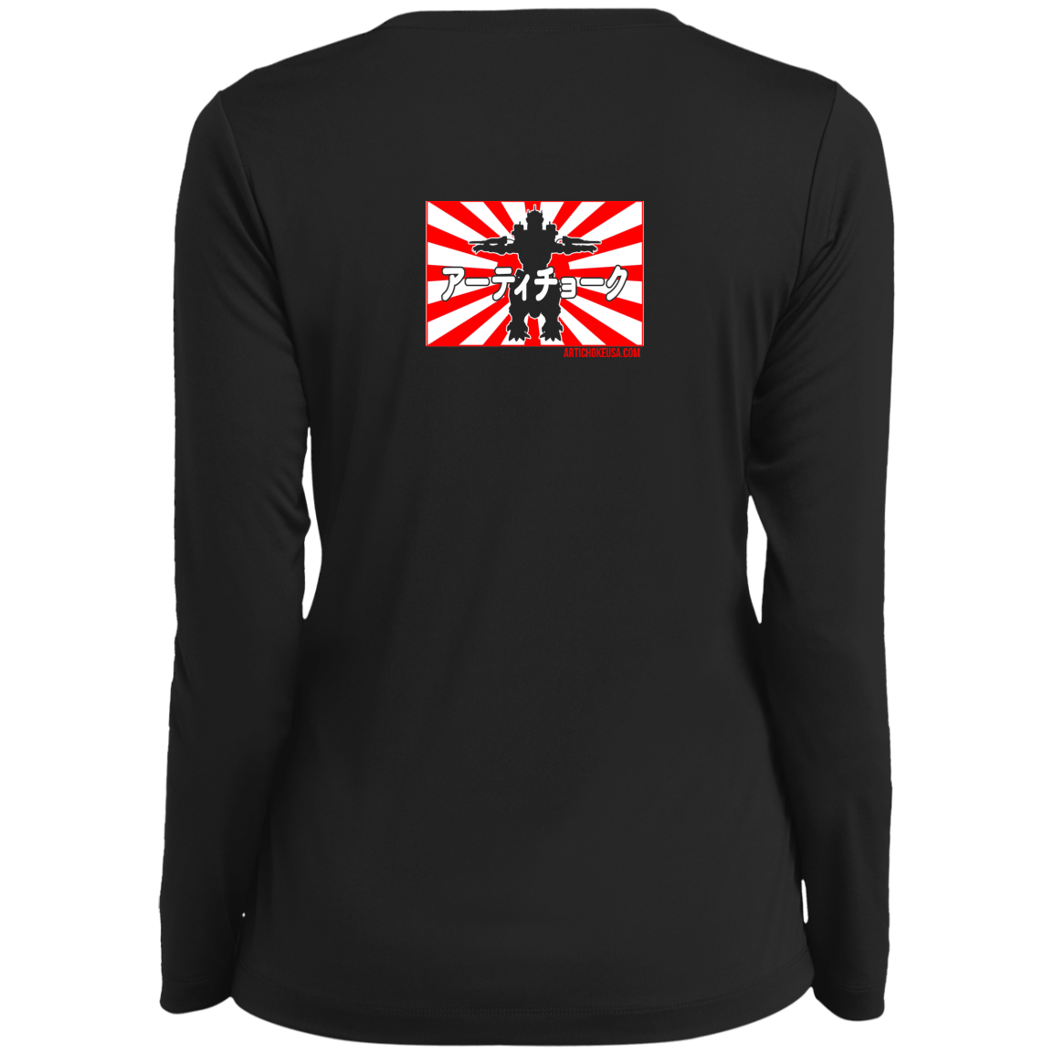 ArtichokeUSA Custom Design. Fan Art Godzilla/Mecha Godzilla. Ladies’ Long Sleeve Performance V-Neck Tee