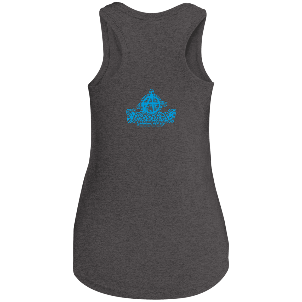 ArtichokeUSA Character and Font design. Let's Create Your Own Team Design Today. My first client Charles. Ladies' Tri Racerback Tank