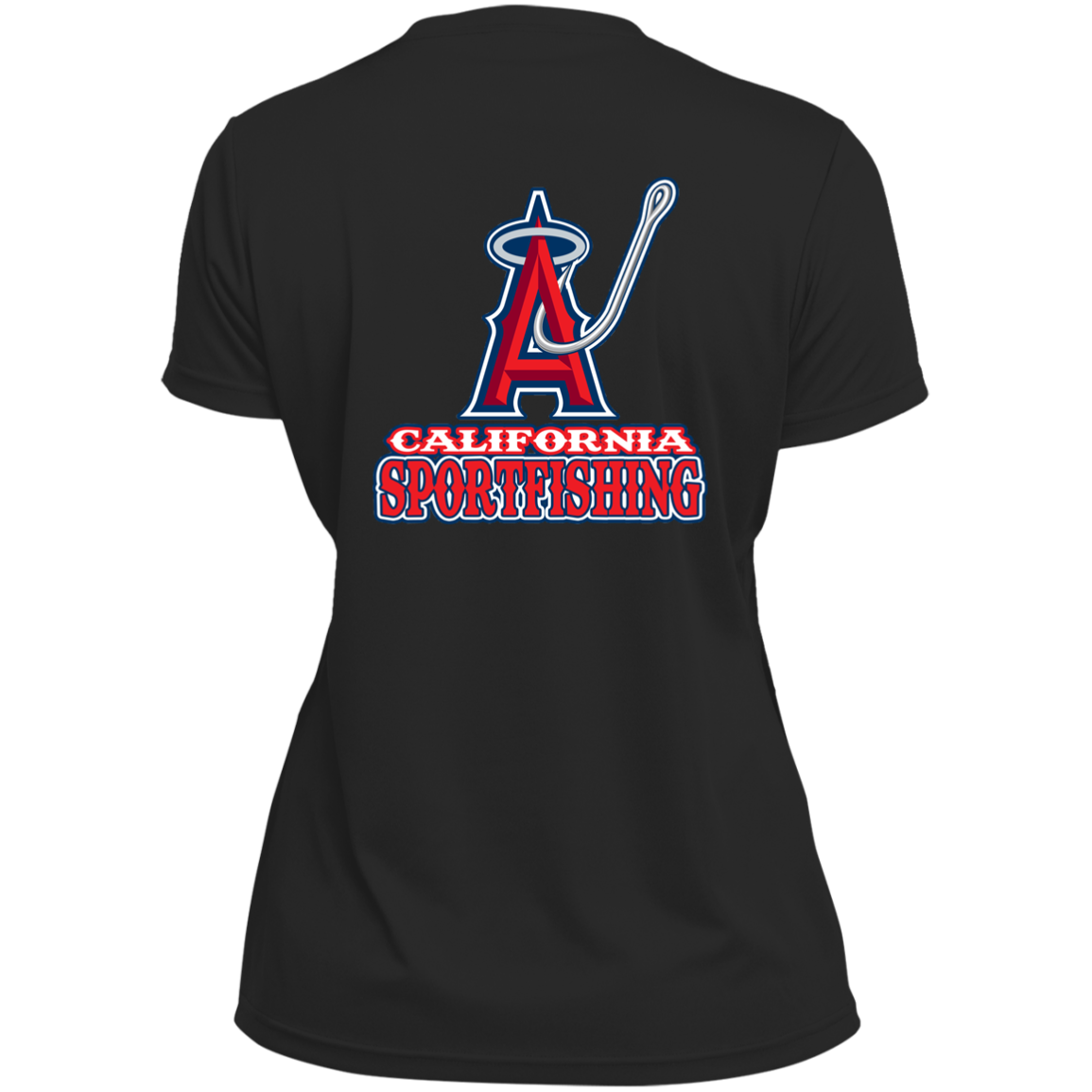 ArtichokeUSA Custom Design. Anglers. Southern California Sports Fishing. Los Angeles Angels Parody. Ladies’ Moisture-Wicking V-Neck Tee