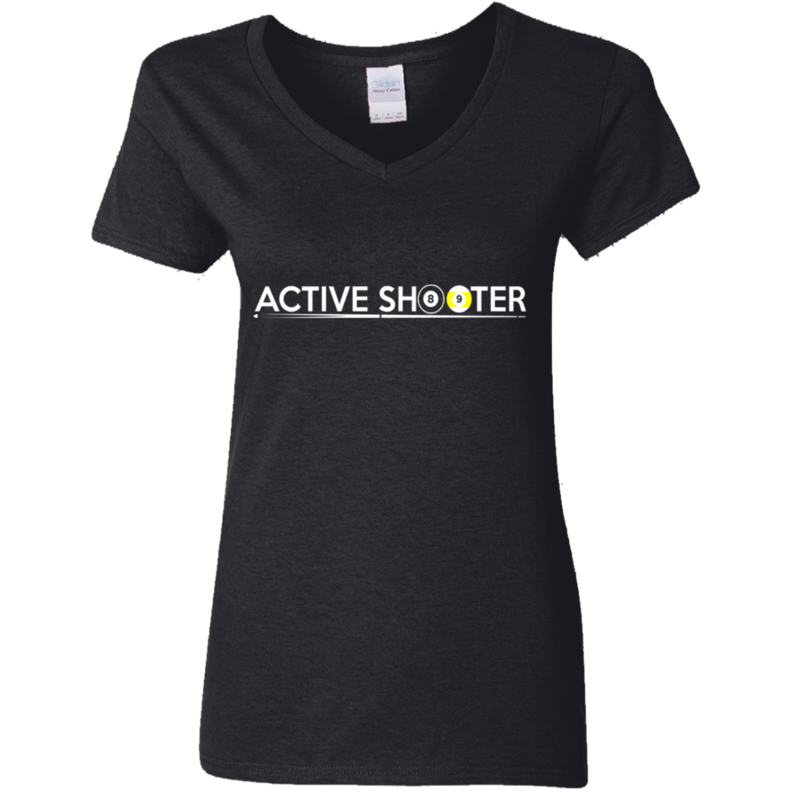 The GHOATS Custom Design #1. Active Shooter. Ladies' 5.3 oz. V-Neck T-Shirt