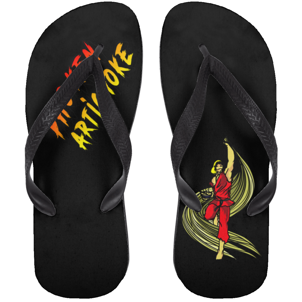 ArtichokeUSA Custom Design. Pho Ken Artichoke. Street Fighter Parody. Gaming. Adult Flip Flops
