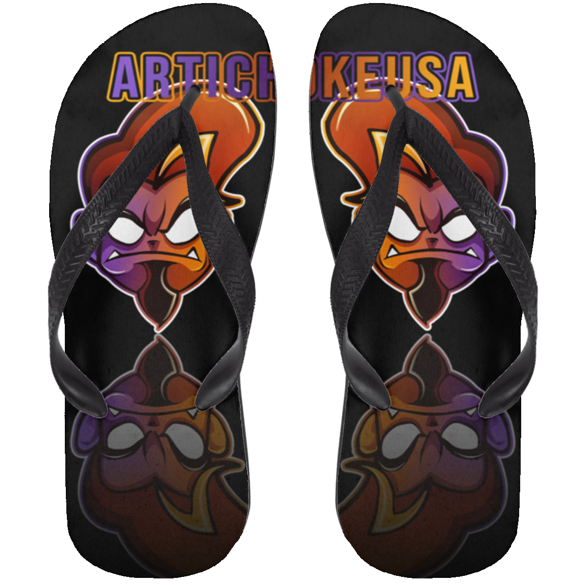 ArtichokeUSA Character and Font design. Let's Create Your Own Team Design Today. Arthur. Adult Flip Flops