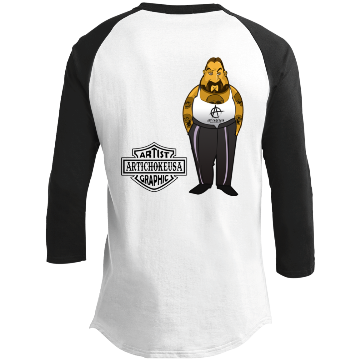 ArtichokeUSA Custom Design. Façade: (Noun) A false appearance that makes someone or something seem more pleasant or better than they really are. Men's 3/4 Raglan Sleeve Shirt