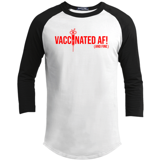 ArtichokeUSA Custom Design. Vaccinated AF (and fine). Youth 3/4 Raglan Sleeve Shirt