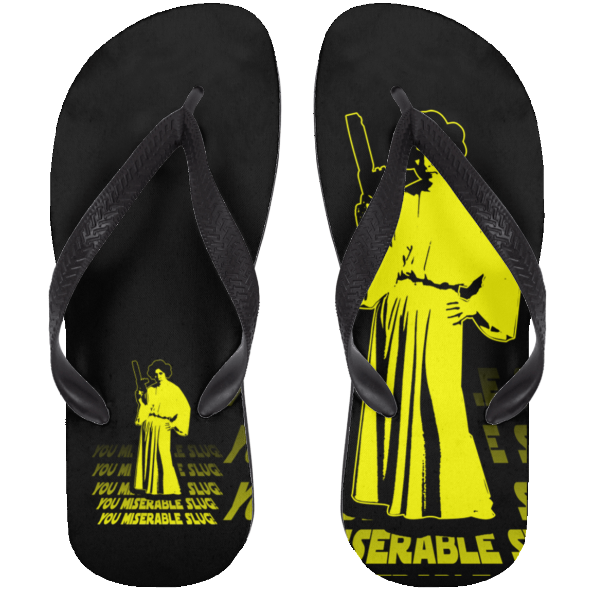 ArtichokeUSA Custom Design. You Miserable Slug. Carrie Fisher Tribute. Star Wars / Blues Brothers Fan Art. Parody. Adult Flip Flops