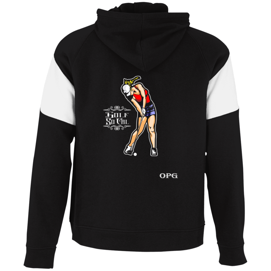OPG Custom Design #9. Drive it. Chip it. One Putt Golf It. Golf So. Cal. Youth Athletic Colorblock Fleece Hoodie