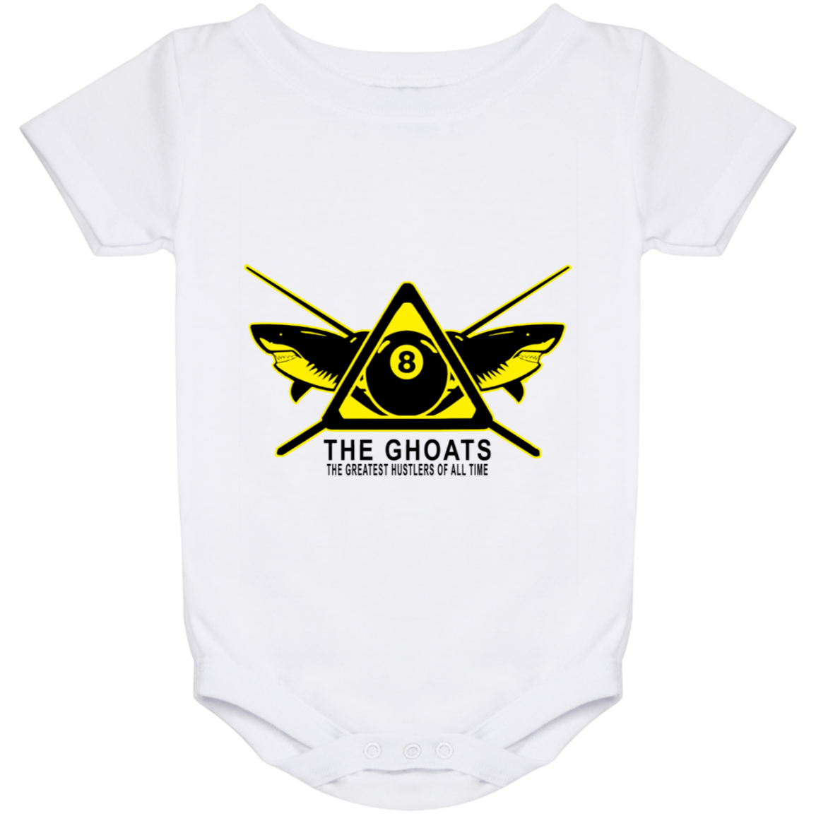 The GHOATS custom design #31. Shark Sighted. Male Pool Shark. Shoot At Your Own Risk. Pool / Billiards. Baby Onesie 24 Month
