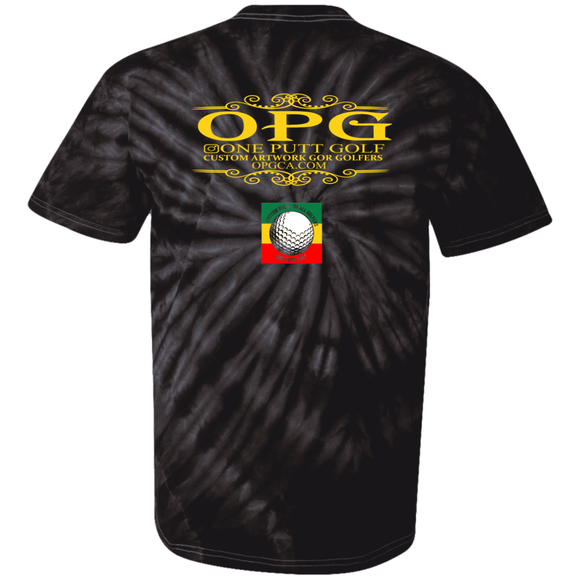 OPG Custom Design #22. One Putt / One Love Parody with Fan Art. Female Edition. 100% Cotton Tie Dye T-Shirt