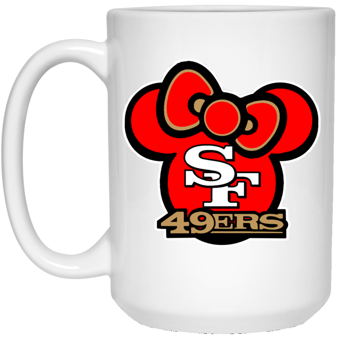 ArtichokeUSA Custom Design #51. Hello 49ers. SF 49ers/Hello Kitty Parody. TV Sports. 15 oz. White Mug