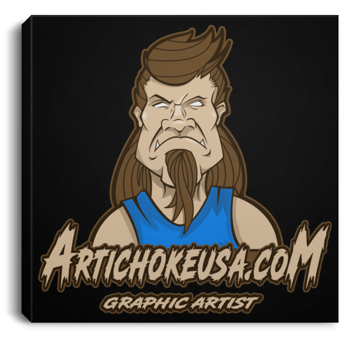 ArtichokeUSA Character and Font design. Let's Create Your Own Team Design Today. Mullet Mike. Square Canvas .75in Frame