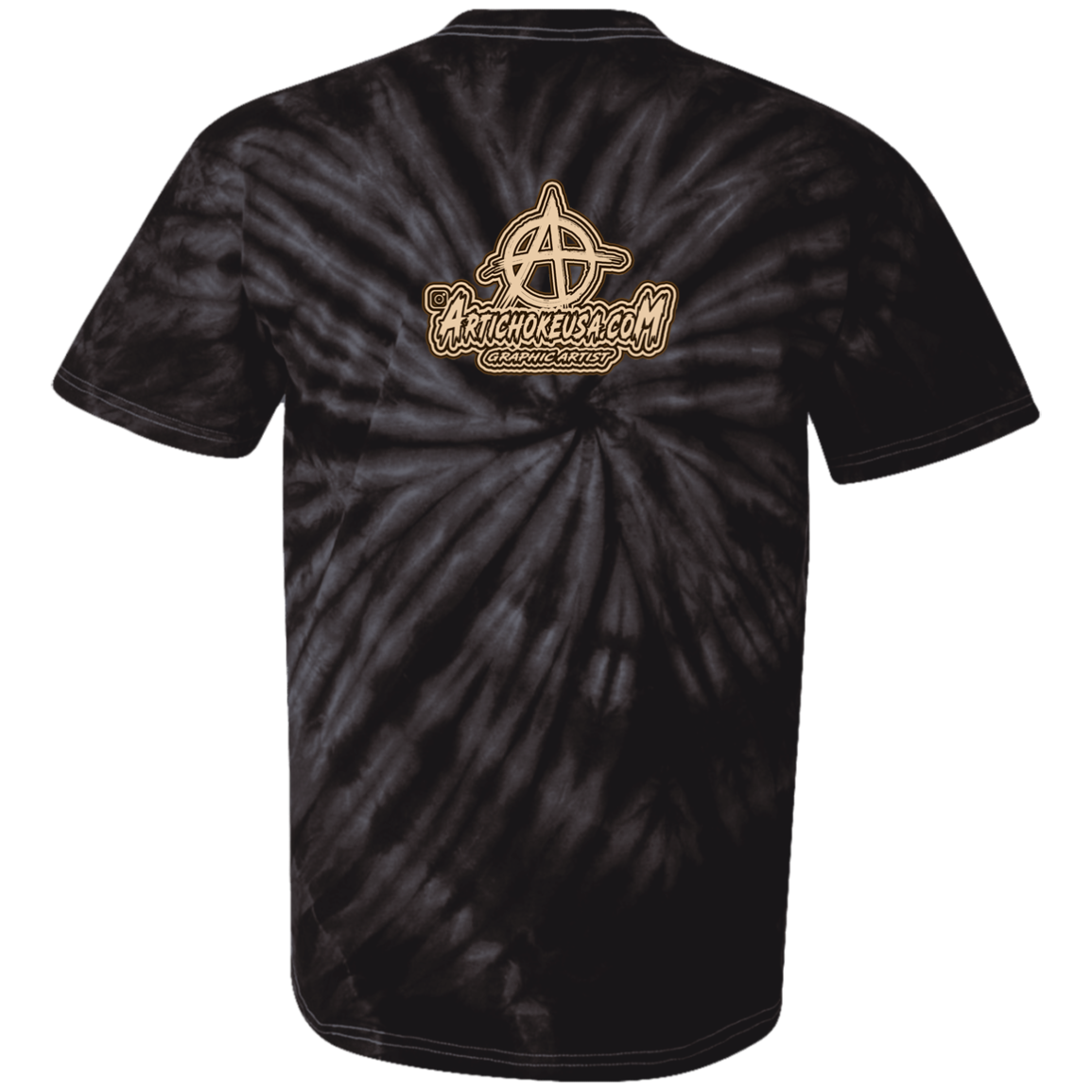 ArtichokeUSA Character and Font design. Let's Create Your Own Team Design Today. Mullet Mike. 100% Cotton Tie Dye T-Shirt