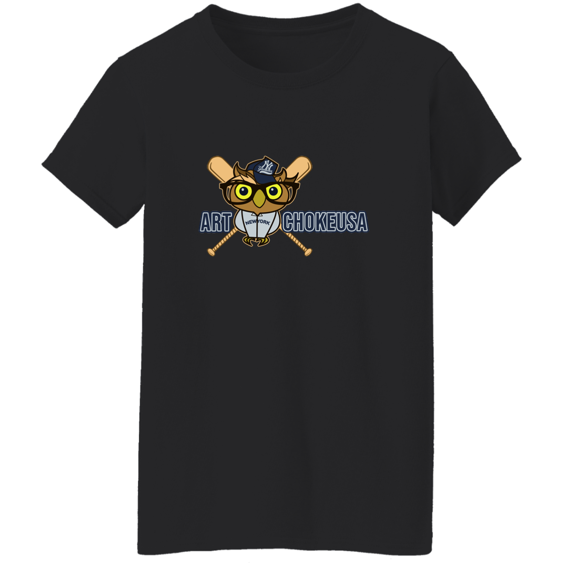 ArtichokeUSA Character and Font design. New York Owl. NY Yankees Fan Art. Let's Create Your Own Team Design Today. Ladies' 5.3 oz. T-Shirt