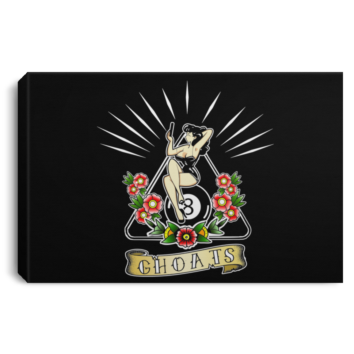 The GHOATS Custom Design. #23 Pin Up Girl. Landscape Canvas .75in Frame